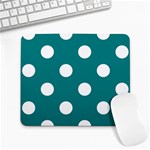 Polka Dots - White on Teal Large Mousepad