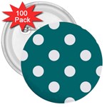 Polka Dots - White on Teal 3  Button (100 pack)
