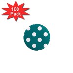Polka Dots - White on Teal 1  Mini Magnet (100 pack)