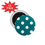 Polka Dots - White on Teal 1.75  Magnet (10 pack)