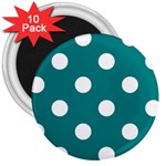 Polka Dots - White on Teal 3  Magnet (10 pack)