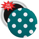 Polka Dots - White on Teal 3  Magnet (100 pack)