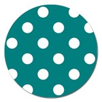 Polka Dots - White on Teal Magnet 5  (Round)