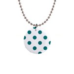 Polka Dots - Teal on White 1  Button Necklace