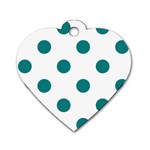 Polka Dots - Teal on White Dog Tag Heart (Two Sides)