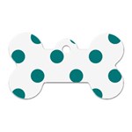 Polka Dots - Teal on White Dog Tag Bone (One Side)