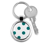 Polka Dots - Teal on White Key Chain (Round)