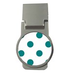 Polka Dots - Teal on White Money Clip (Round)
