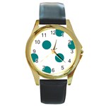 Polka Dots - Teal on White Round Gold Metal Watch