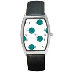 Polka Dots - Teal on White Barrel Style Metal Watch
