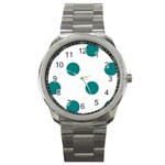 Polka Dots - Teal on White Sport Metal Watch