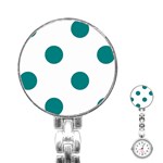 Polka Dots - Teal on White Stainless Steel Nurses Watch