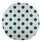 Polka Dots - Teal on White Large 18  Premium Round Cushion