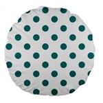 Polka Dots - Teal on White Large 18  Premium Flano Round Cushion