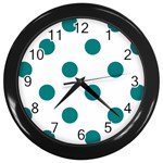 Polka Dots - Teal on White Wall Clock (Black)