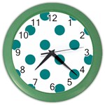 Polka Dots - Teal on White Color Wall Clock