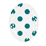 Polka Dots - Teal on White Oval Filigree Ornament (Two Sides)