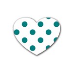 Polka Dots - Teal on White Rubber Coaster (Heart)