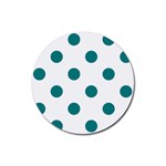 Polka Dots - Teal on White Rubber Coaster (Round)