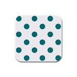 Polka Dots - Teal on White Rubber Square Coaster (4 pack)