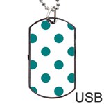Polka Dots - Teal on White Dog Tag USB Flash (One Side)