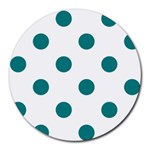 Polka Dots - Teal on White Round Mousepad