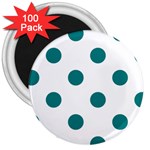 Polka Dots - Teal on White 3  Magnet (100 pack)