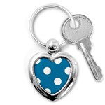 Polka Dots - White on Cerulean Key Chain (Heart)