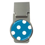 Polka Dots - White on Cerulean Money Clip (Round)