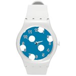Polka Dots - White on Cerulean Round Plastic Sport Watch (M)
