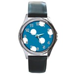 Polka Dots - White on Cerulean Round Metal Watch