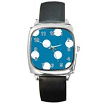 Polka Dots - White on Cerulean Square Metal Watch
