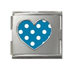 Polka Dots - White on Cerulean Mega Link Heart Italian Charm (18mm)