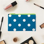 Polka Dots - White on Cerulean Canvas Cosmetic Bag (XS)
