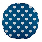 Polka Dots - White on Cerulean Large 18  Premium Round Cushion