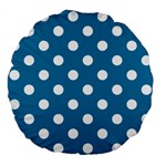 Polka Dots - White on Cerulean Large 18  Premium Flano Round Cushion