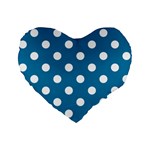 Polka Dots - White on Cerulean Standard 16  Premium Flano Heart Shape Cushion