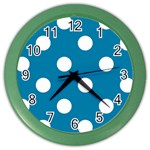 Polka Dots - White on Cerulean Color Wall Clock