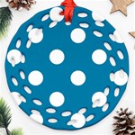 Polka Dots - White on Cerulean Ornament (Round Filigree)
