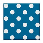 Polka Dots - White on Cerulean Tile Coaster