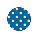 Polka Dots - White on Cerulean Rubber Coaster (Round)
