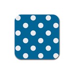 Polka Dots - White on Cerulean Rubber Square Coaster (4 pack)