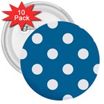 Polka Dots - White on Cerulean 3  Button (10 pack)