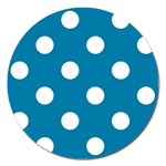 Polka Dots - White on Cerulean Magnet 5  (Round)