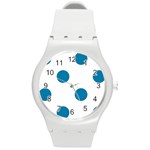 Polka Dots - Cerulean on White Round Plastic Sport Watch (M)