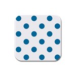 Polka Dots - Cerulean on White Rubber Square Coaster (4 pack)