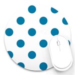 Polka Dots - Cerulean on White Round Mousepad