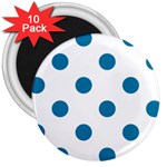 Polka Dots - Cerulean on White 3  Magnet (10 pack)