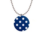 Polka Dots - White on Dark Cerulean 1  Button Necklace
