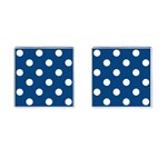Polka Dots - White on Dark Cerulean Cufflinks (Square)